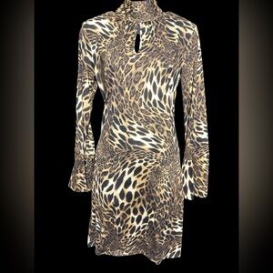 vintage INC medium Leopard Print Long Sleeve Dress keyhole dress
